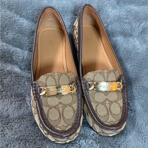 Coach Signature Canvas and Brown Leather Loafers